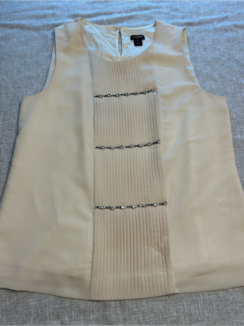 J. Crew Cream Sleeveless Pleated Front Beaded Tank